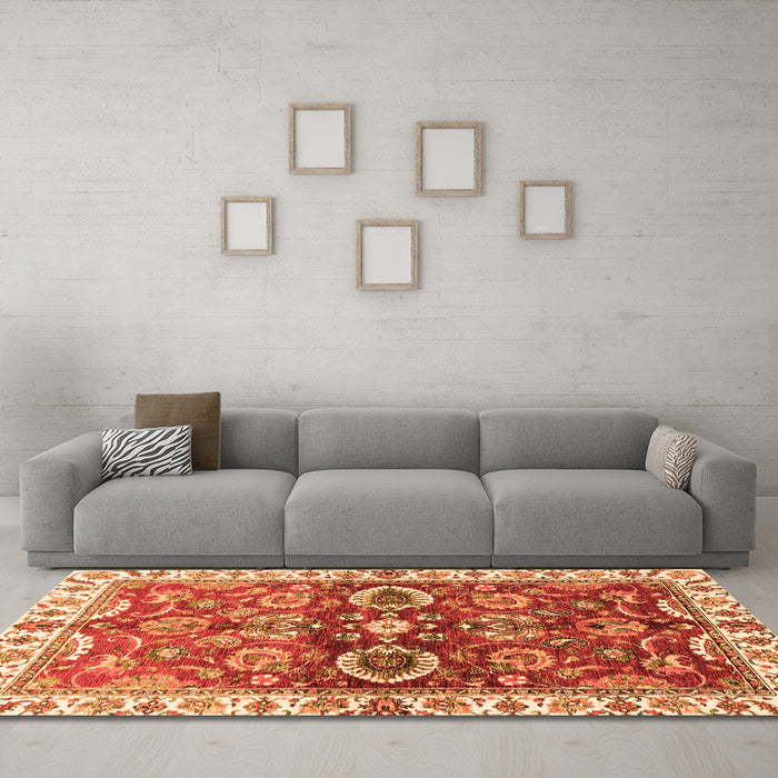 Machine Washable Abstract Orange Modern Area Rugs in a Living Room, wshabs3172org