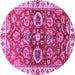 Round Machine Washable Abstract Pink Modern Rug, wshabs3172pnk