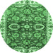 Round Machine Washable Abstract Emerald Green Modern Area Rugs, wshabs3172emgrn