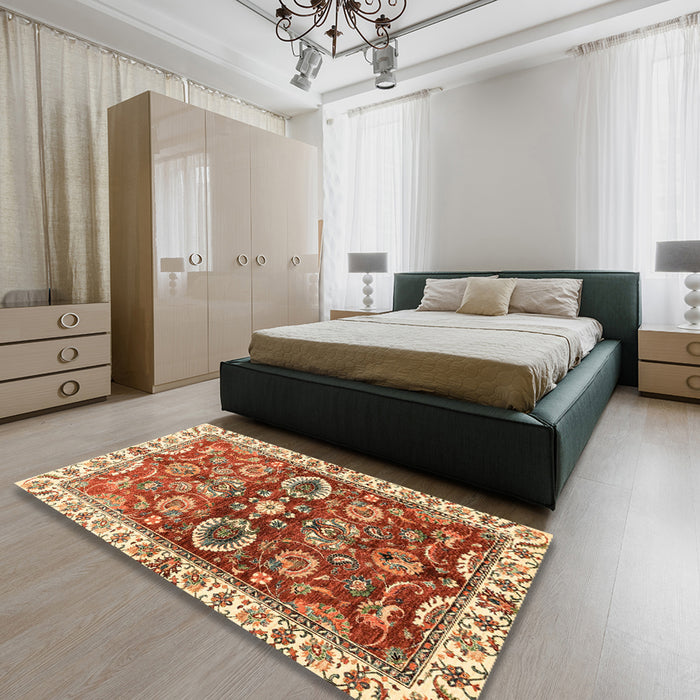 Abstract Yellow Modern Rug in a Bedroom, abs3172