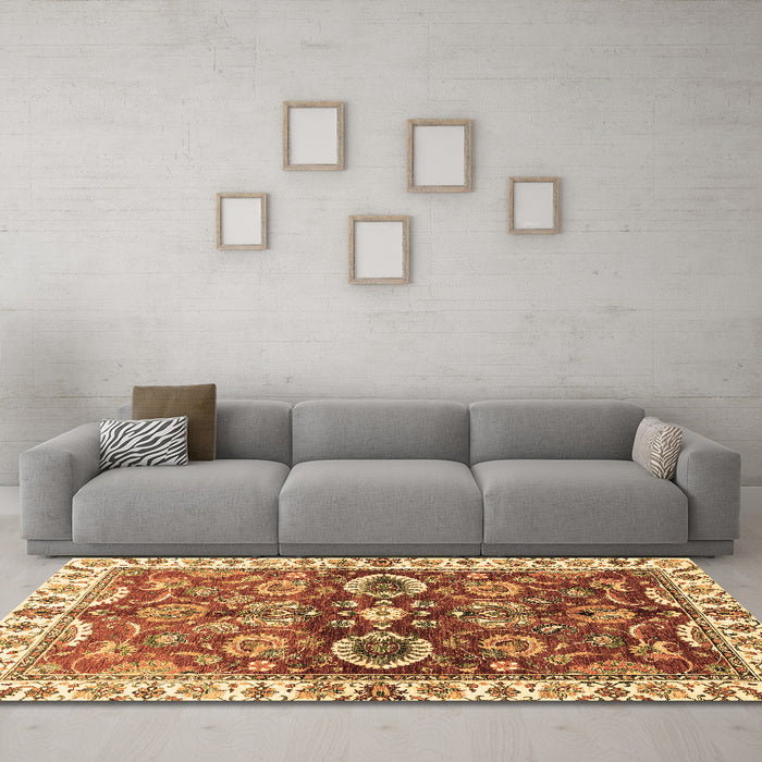 Machine Washable Abstract Brown Modern Rug in a Living Room,, wshabs3172brn