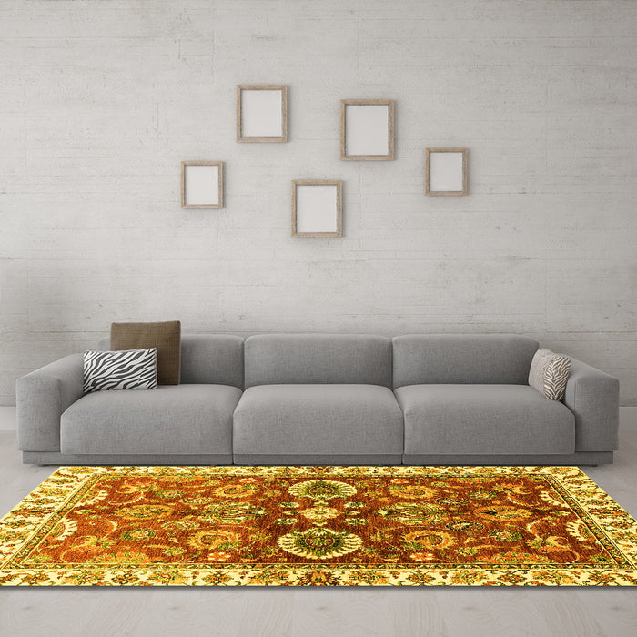 Machine Washable Abstract Yellow Modern Rug in a Living Room, wshabs3172yw