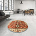 Round Machine Washable Abstract Yellow Rug in a Office, wshabs3172