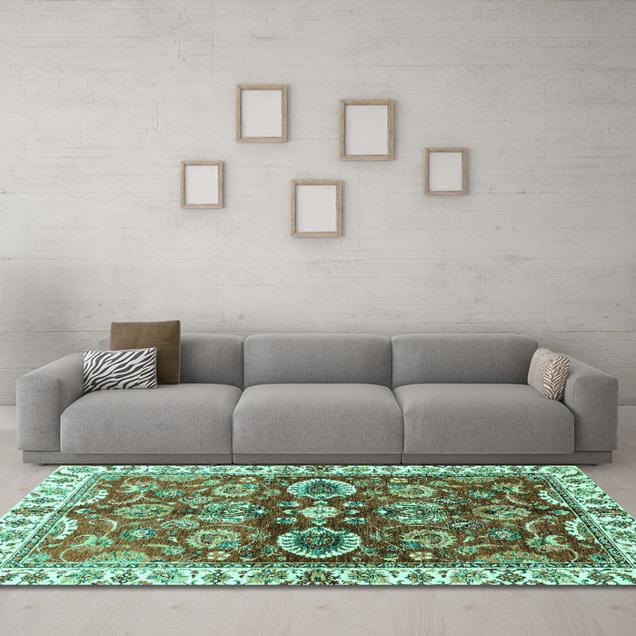 Machine Washable Abstract Turquoise Modern Area Rugs in a Living Room,, wshabs3172turq