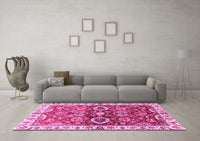 Machine Washable Abstract Pink Modern Rug, wshabs3172pnk