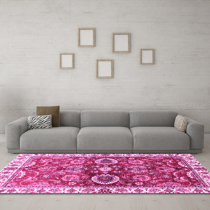 Machine Washable Abstract Pink Modern Rug in a Living Room, wshabs3172pnk