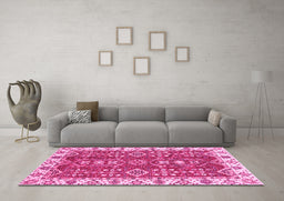 Machine Washable Oriental Pink Traditional Rug in a Living Room, wshabs3173pnk
