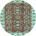 Round Oriental Light Blue Traditional Rug, abs3173lblu