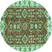 Round Oriental Turquoise Traditional Rug, abs3173turq