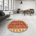 Round Machine Washable Abstract Red Rug in a Office, wshabs3173