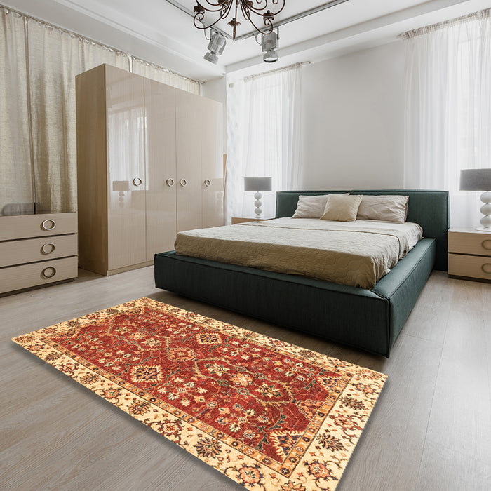 Machine Washable Abstract Red Rug in a Bedroom, wshabs3173