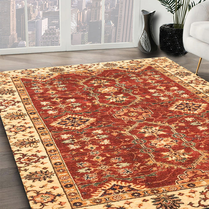 Abstract Red Oriental Rug in Family Room, abs3173