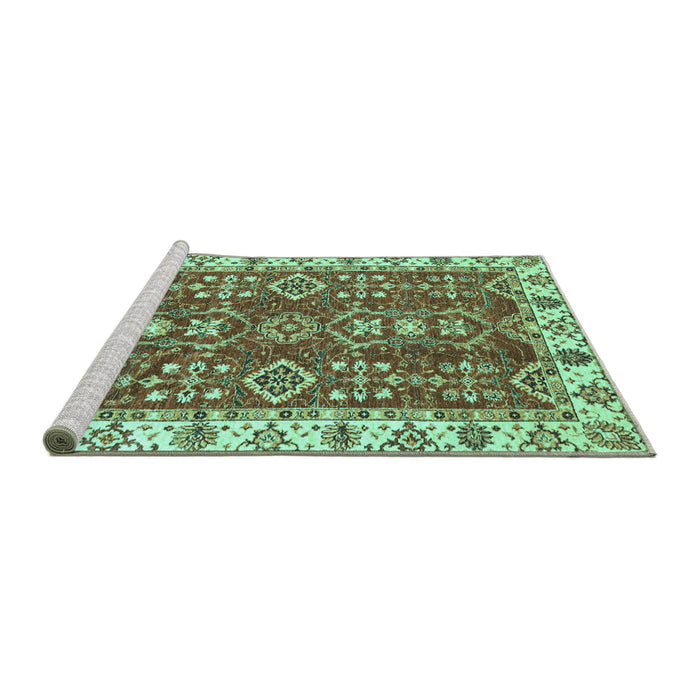 Sideview of Machine Washable Oriental Turquoise Traditional Area Rugs, wshabs3173turq