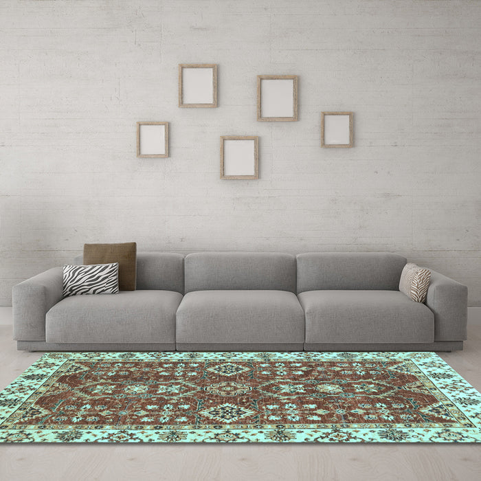 Machine Washable Oriental Light Blue Traditional Rug in a Living Room, wshabs3173lblu