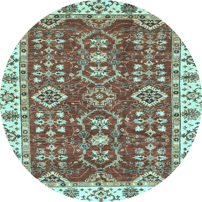 Round Machine Washable Oriental Light Blue Traditional Rug, wshabs3173lblu