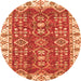 Round Machine Washable Oriental Orange Traditional Area Rugs, wshabs3173org