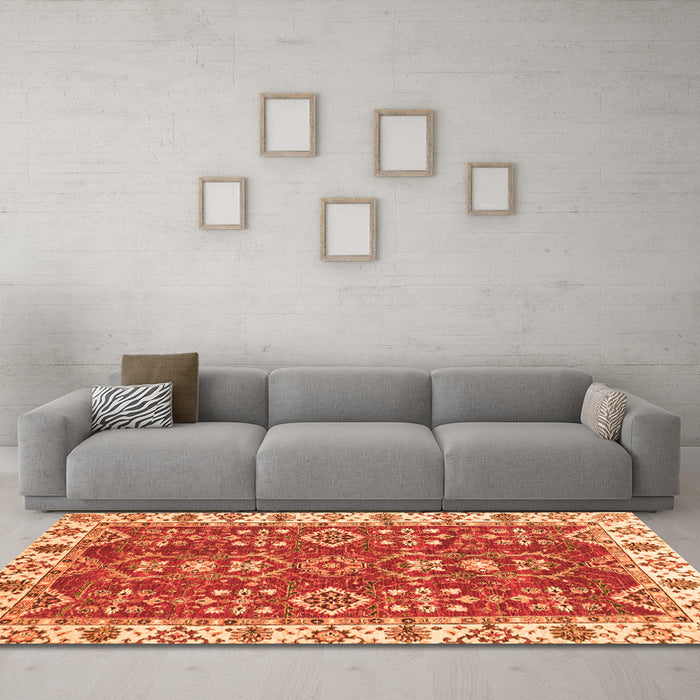 Machine Washable Oriental Orange Traditional Area Rugs in a Living Room, wshabs3173org