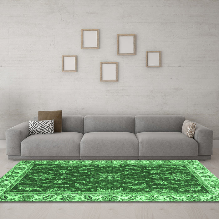 Machine Washable Abstract Emerald Green Modern Area Rugs in a Living Room,, wshabs3174emgrn