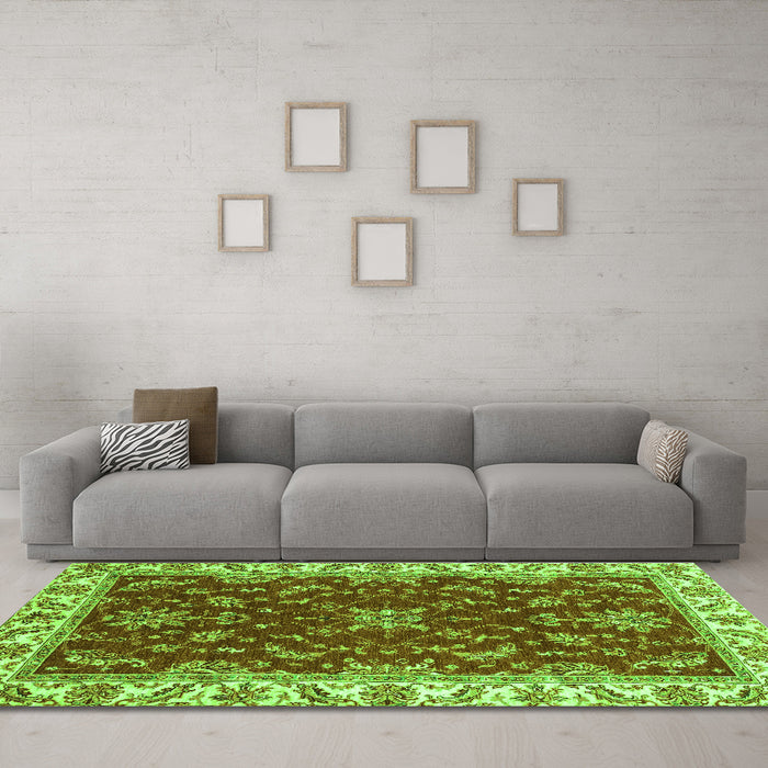 Machine Washable Abstract Green Modern Area Rugs in a Living Room,, wshabs3174grn