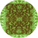 Round Machine Washable Abstract Green Modern Area Rugs, wshabs3174grn