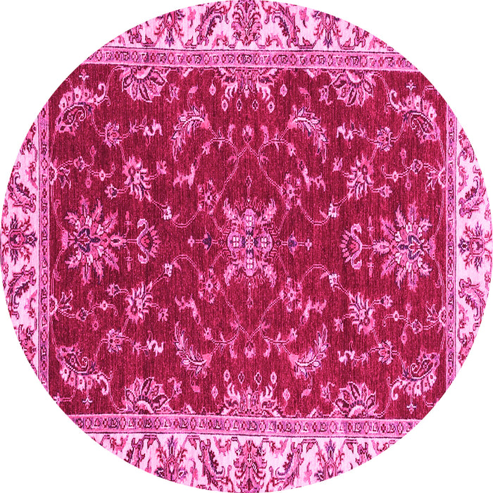 Round Machine Washable Abstract Pink Modern Rug, wshabs3174pnk
