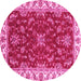 Round Machine Washable Abstract Pink Modern Rug, wshabs3174pnk