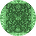 Round Machine Washable Abstract Emerald Green Modern Area Rugs, wshabs3174emgrn