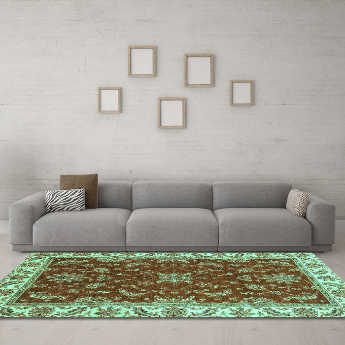 Machine Washable Abstract Turquoise Modern Area Rugs in a Living Room,, wshabs3174turq
