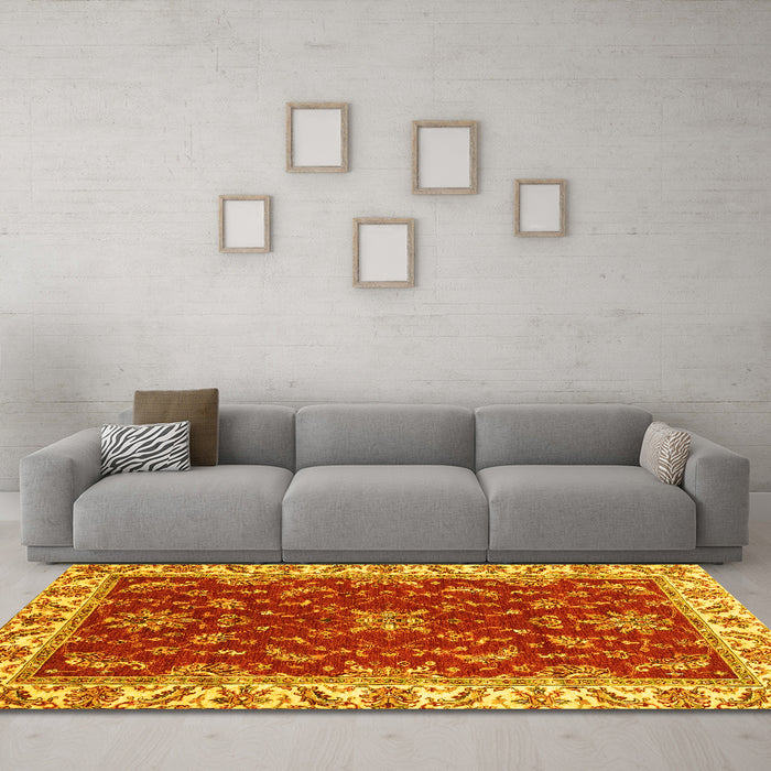 Machine Washable Abstract Yellow Modern Rug in a Living Room, wshabs3174yw