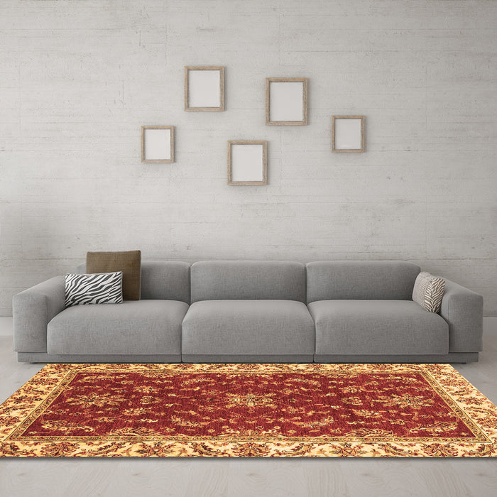 Machine Washable Abstract Brown Modern Rug in a Living Room,, wshabs3174brn