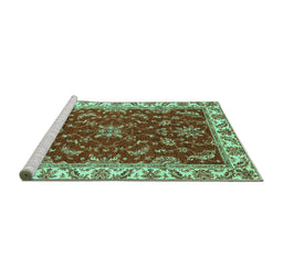 Sideview of Machine Washable Abstract Turquoise Modern Area Rugs, wshabs3174turq