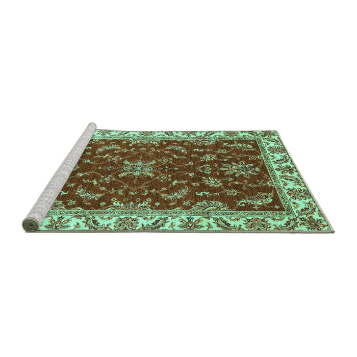 Sideview of Machine Washable Abstract Turquoise Modern Area Rugs, wshabs3174turq