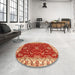 Round Machine Washable Abstract Orange Rug in a Office, wshabs3174