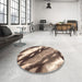 Round Machine Washable Abstract Sepia Brown Rug in a Office, wshabs3175