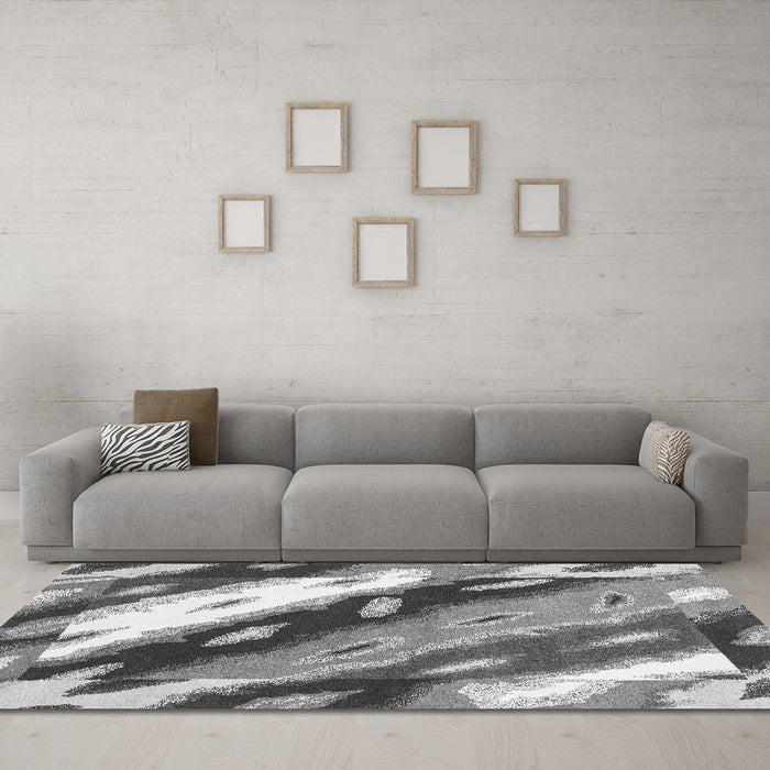 Machine Washable Abstract Gray Modern Rug in a Living Room,, wshabs3175gry