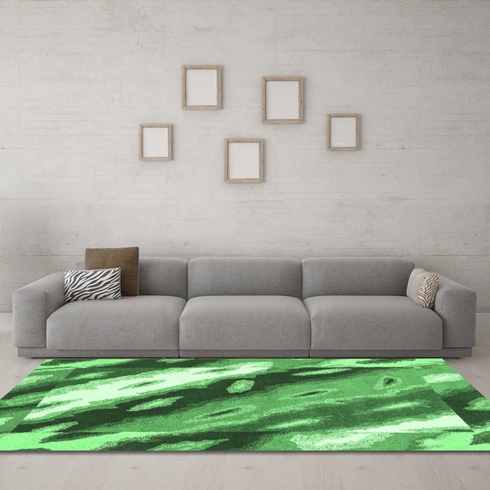 Machine Washable Abstract Emerald Green Modern Area Rugs in a Living Room,, wshabs3175emgrn
