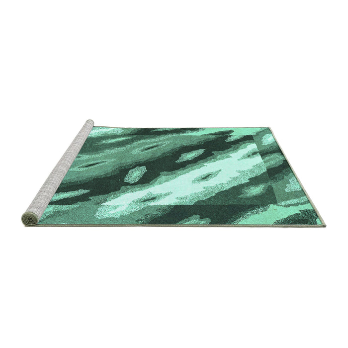 Sideview of Machine Washable Abstract Turquoise Modern Area Rugs, wshabs3175turq