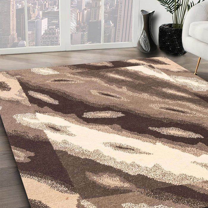 Abstract Reddish Brown Modern Rug in Family Room, abs3175