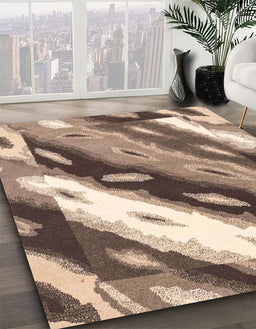 Machine Washable Abstract Sepia Brown Rug in a Family Room, wshabs3175