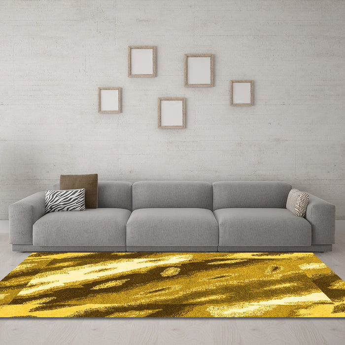 Machine Washable Abstract Yellow Modern Rug in a Living Room, wshabs3175yw