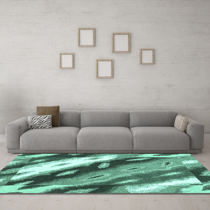 Machine Washable Abstract Turquoise Modern Area Rugs in a Living Room,, wshabs3175turq