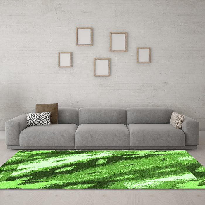 Machine Washable Abstract Green Modern Area Rugs in a Living Room,, wshabs3175grn
