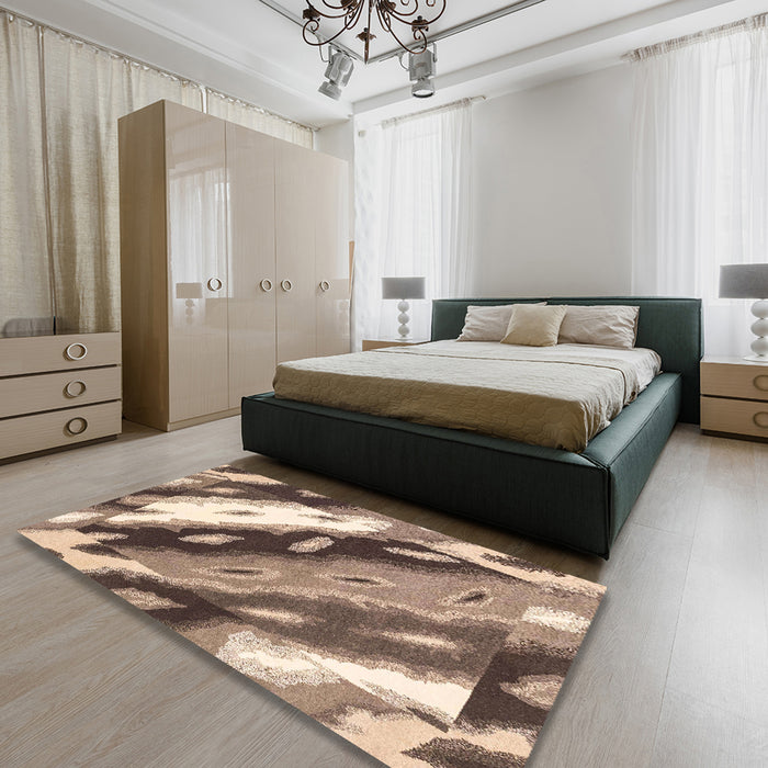 Machine Washable Abstract Sepia Brown Rug in a Bedroom, wshabs3175