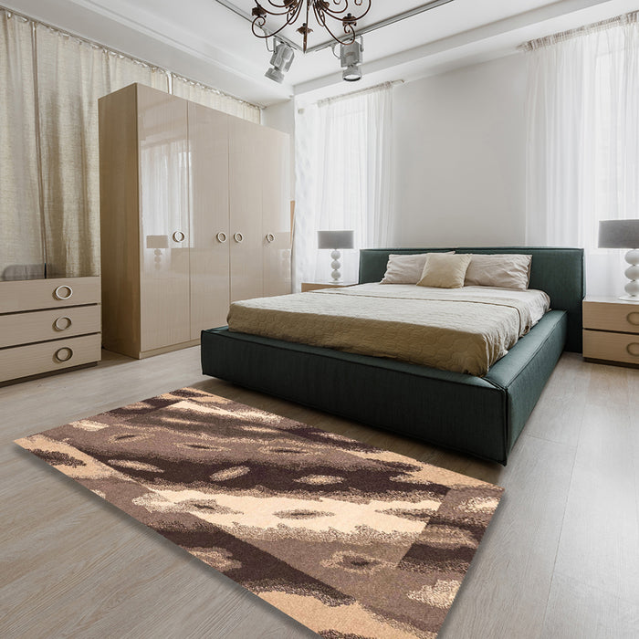 Machine Washable Abstract Brown Sugar Brown Rug in a Bedroom, wshabs3176