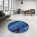 Round Machine Washable Abstract Blueberry Blue Rug in a Office, wshabs3177