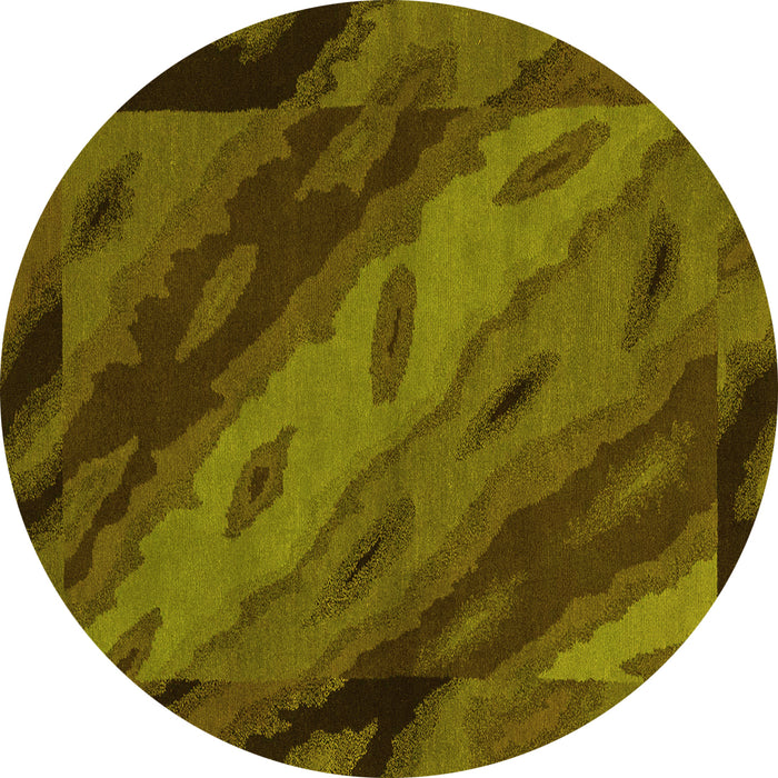 Round Machine Washable Animal Yellow Modern Rug, wshabs3177yw