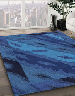 Machine Washable Abstract Blueberry Blue Rug in a Family Room, wshabs3177