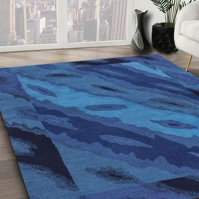 Machine Washable Abstract Blueberry Blue Rug in a Family Room, wshabs3177