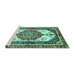 Sideview of Machine Washable Abstract Turquoise Modern Area Rugs, wshabs3178turq