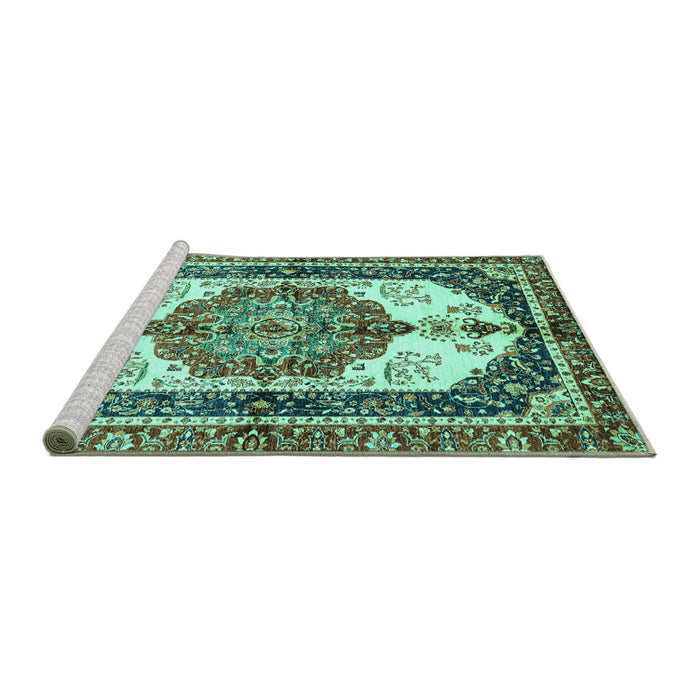 Sideview of Machine Washable Abstract Turquoise Modern Area Rugs, wshabs3178turq